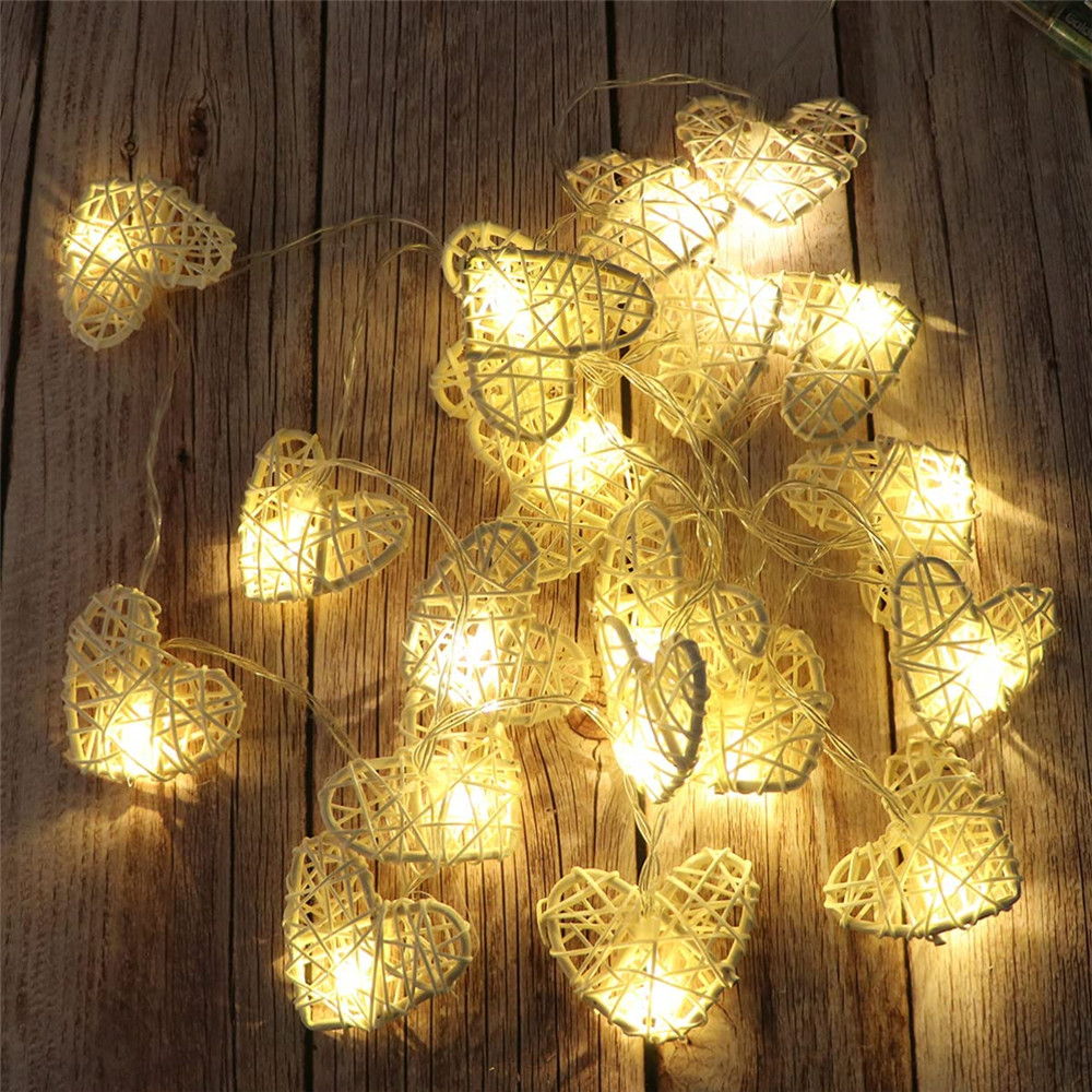 10/20/40 led rotan hart lichtsnoer op batterijen kerstverlichting voor #39 bruiloft decoratie: Warm wit / 1.2m 10 leds
