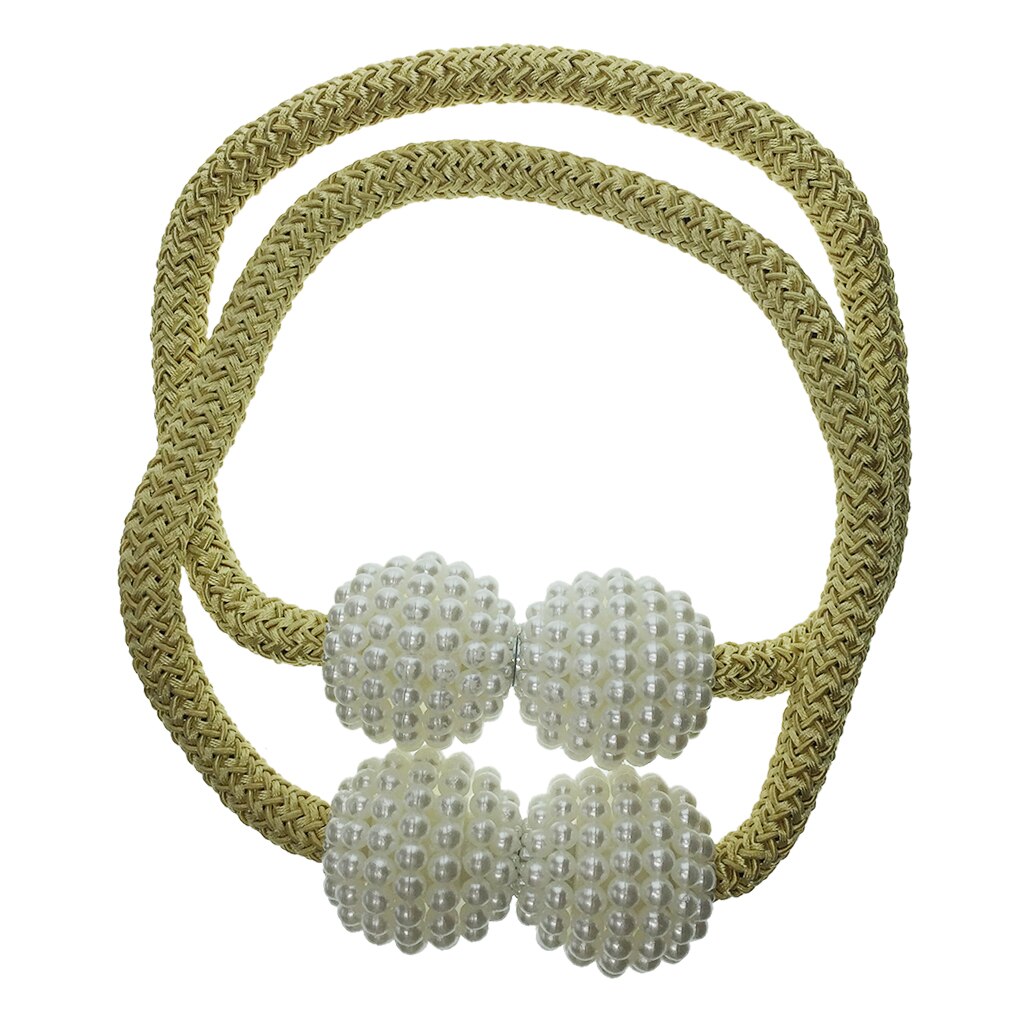 2Pcs Pearl Curtain Voile Tiebacks Tie Backs Buckle Clips Holdbacks: Golden