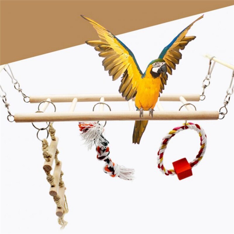 Bird Chew Toy Parrot Parakeet Budgie Cockatiel Cage Wooden Climbing Ladder Pet Supplies Bird Swing Exercise Toy