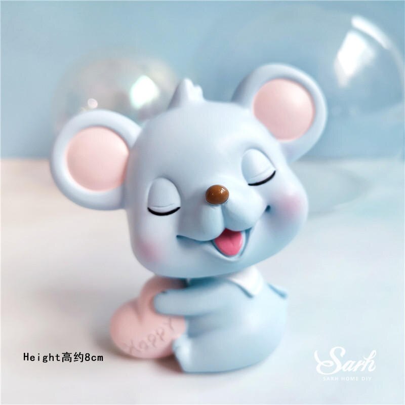 Décoration de la tête souris rose et bleu | En forme de cœur, moulin à vent, décoration de gâteau joyeux anniversaire, pour fête, fournitures de pâtisserie,: Shaking head D