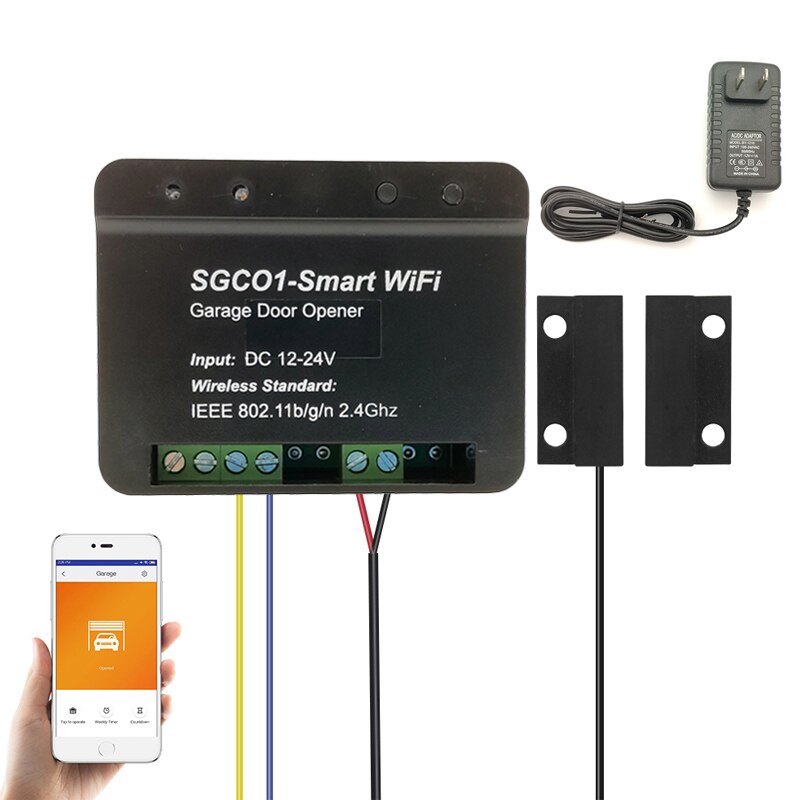 Smart WIFI Garage Door Opener Receiver Controller Mobile APP Wireless Remote Control Module for Swing Sliding Gate Door Opener: with sensor adapter