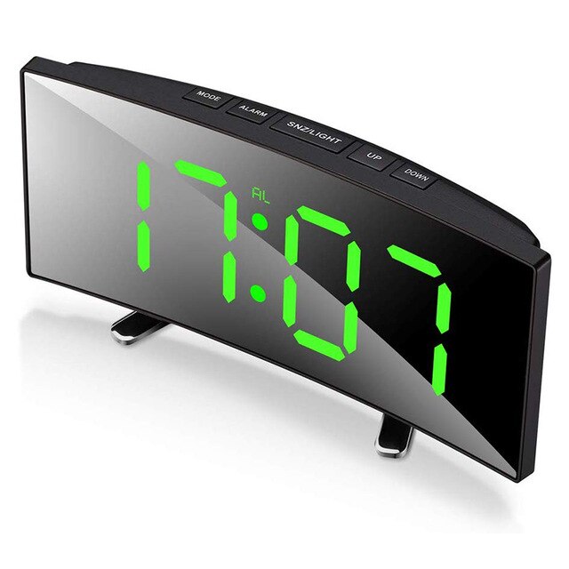 Digital Alarm Clock LED Curved Surface Electronic Alarm Clock Electronic Digital Desk Clock for Kids Bedroom Large Table Clock: Green