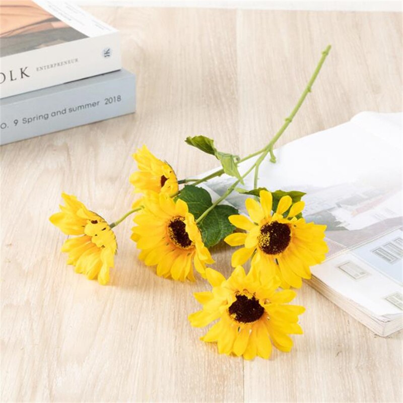 Een Nep Single Stem Zonnebloem (5 Heads/Stuk) 21 "Lengte Simulatie Geel/Oranje Chrysant Voor Bruiloft Centerpieces: YELLOW