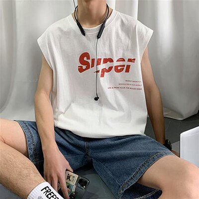 Shoulder Vest Male Tide Brand INS Hip Hop Personality Trend Clothes Summer Sleeveless T-shirt Loose Outside Vest: Green / M