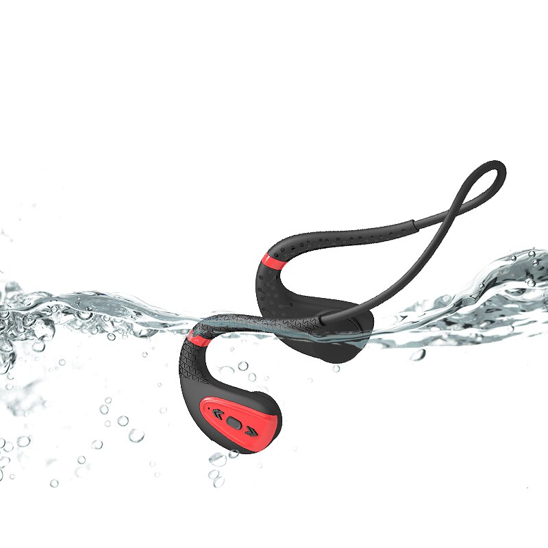 Ddj x12 ipx 8 vandtæt svømning trådløs bluetooth hovedtelefon mp3 spiller sport øretelefon 8g hukommelse dykning kører til android ios: Knogle -q1 rød 8g