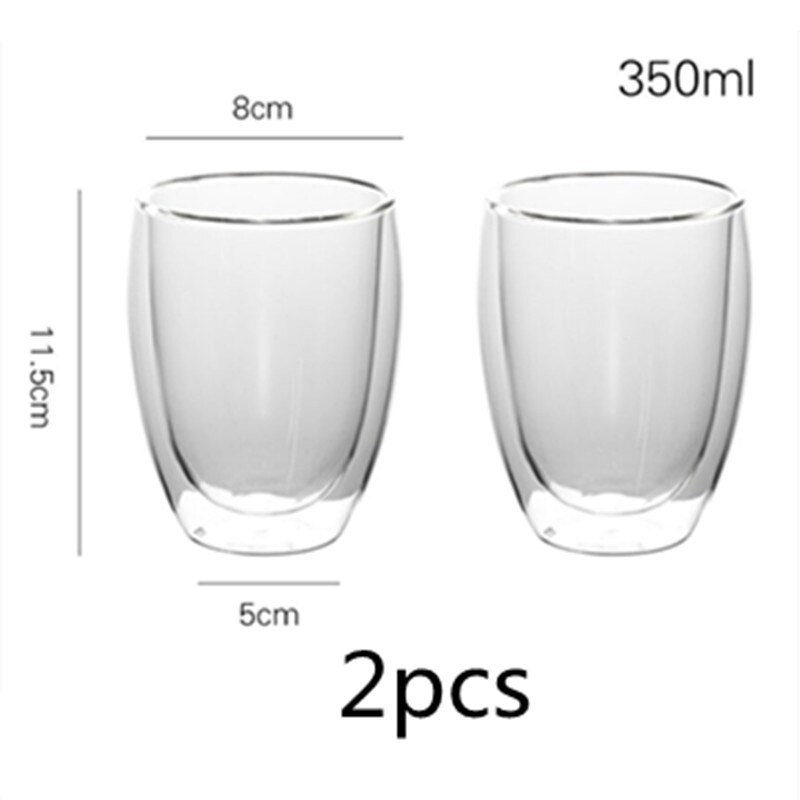 Dobbeltvegget Glasskopp Sett 80-450ml - Håndlaget Te, espresso Krus - Gjennomsiktig: 2 stk -350ml