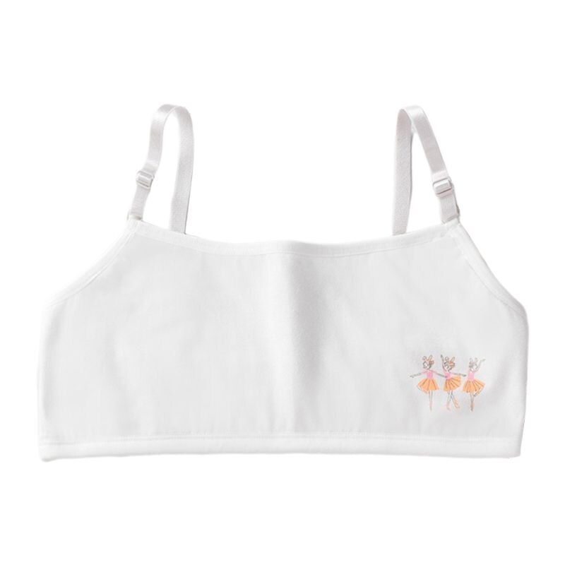 Young Girls Double Layer Cotton Bra Cartoon Ballet Dancer Adjustable Bralette L4MC: 1