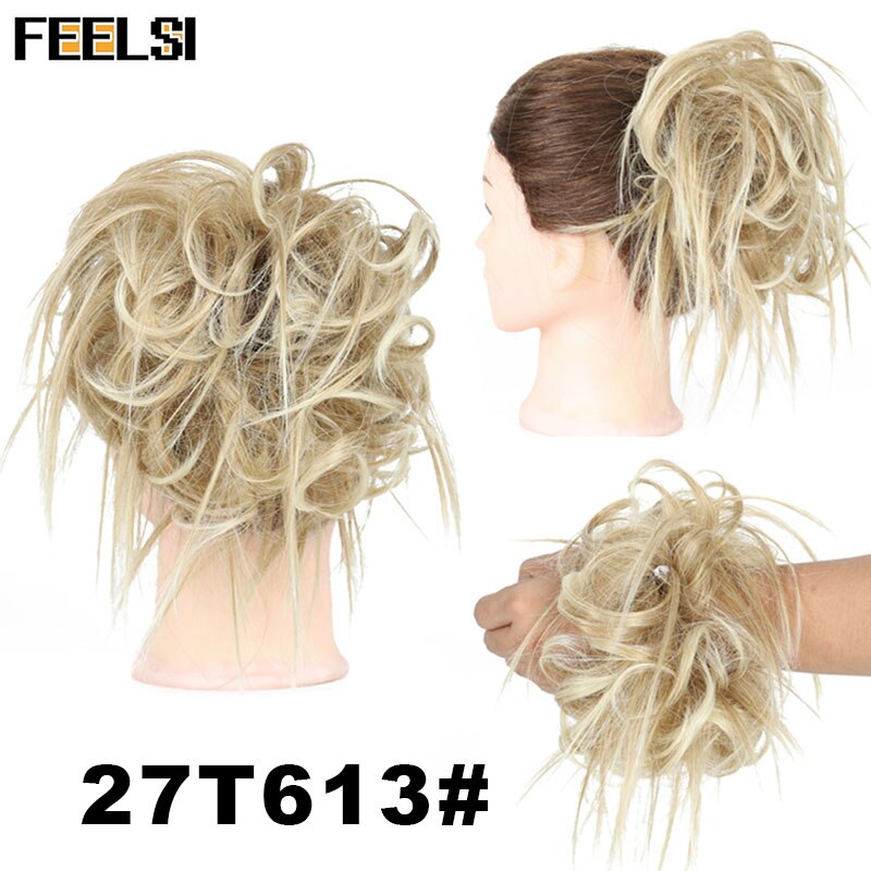 FEELSI 7 Zoll Chaotisch lockige Chignon haar brötchen Elastischen Band Haar brötchen Lockige Scrunchie haar Hochsteckfrisur Abdeckung Synthetische Haarteil für frauen: P1B/613