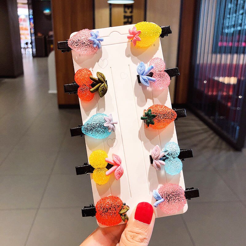 10 pçs/set dos desenhos animados do bebê menina grampo de cabelo colorfur frutas grampos de cabelo doce para crianças barrette bebê acessórios de cabelo: style 3