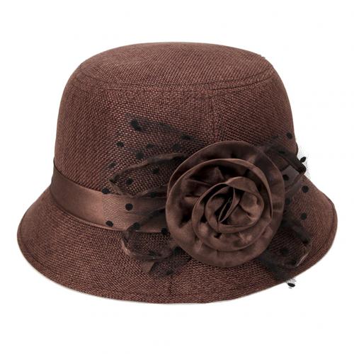 Chapeau avec nœud papillon en maille à pois pour femme, chapeau seau, pare-soleil d'extérieur, , Vintage, à la: Marron