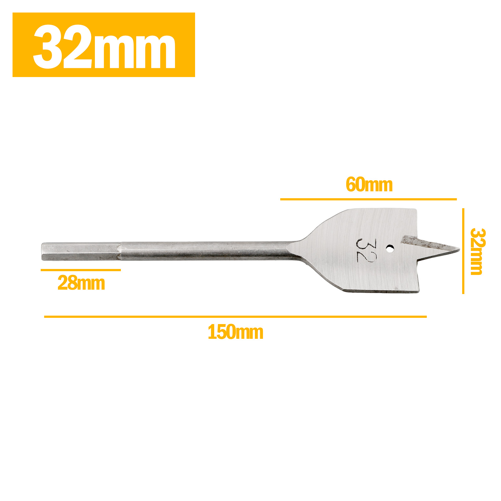 Broca plana para madera, husillo, brocas para carpintería, perforación de madera HCS, herramientas manuales de 20/22/25/28/30/32mm