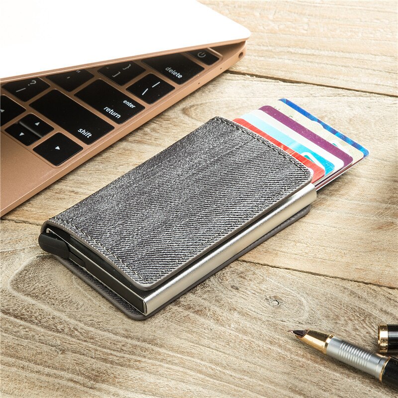 Classic Leather Men Wallet ID Credit Card Holder for Men Aluminium Card Holder Purse Male Rifd Men Bank Card Wallet