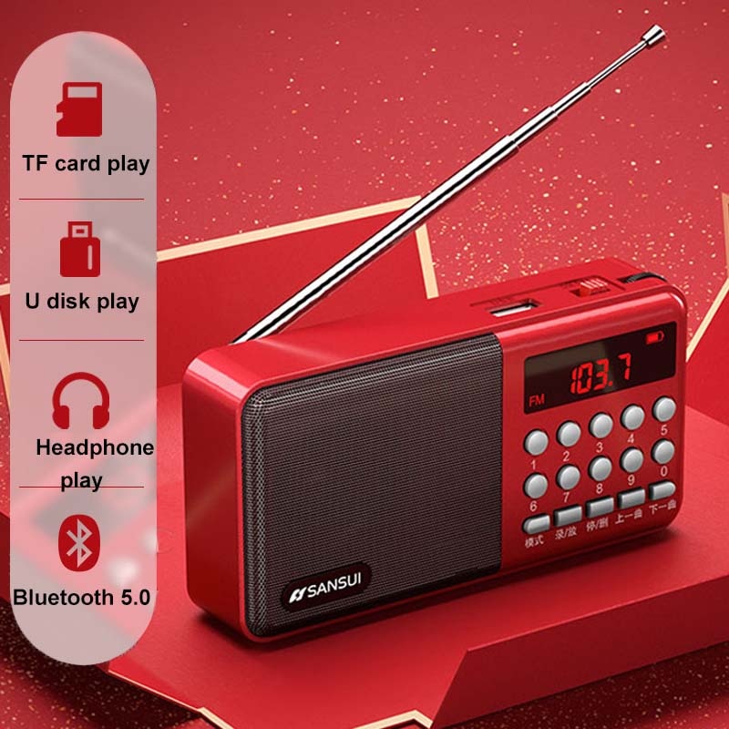 Mini FM Radio Portable Receiver Bluetooth 5.0 Speaker Music Player with LED Display Support U Disk TF Card Recording Headphone
