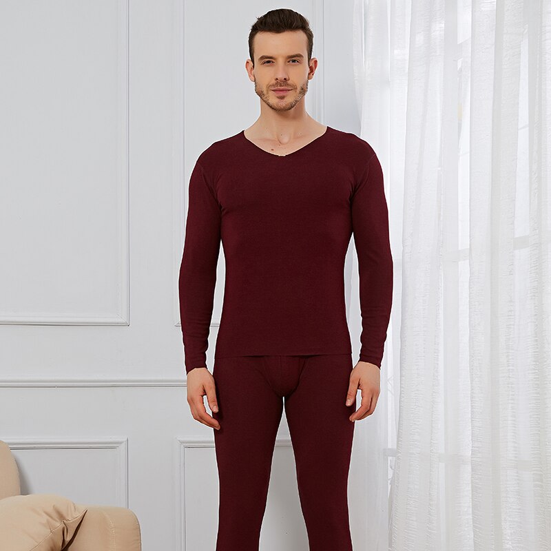 Thermal Underwear Sets For Men Winter Thermo Underwear Long Johns Winter Clothes Men fleece sweat Thick Thermal Clothing: Burgundy / L