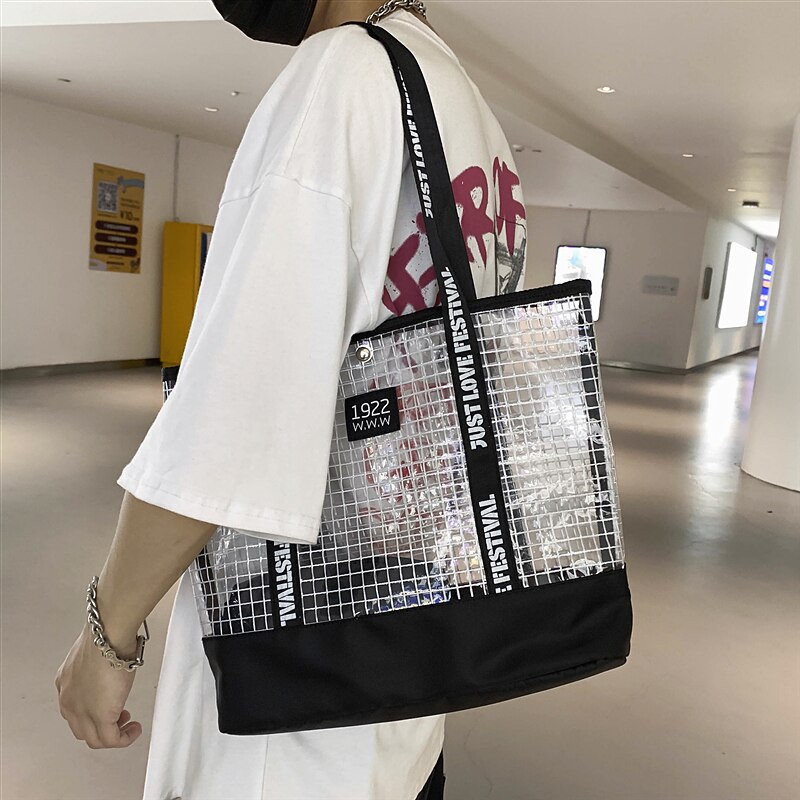 Moda nova marca de grande capacidade bolsa de ombro mochila estudante japonês transparente bolsa bolsa tote saco de compras casal