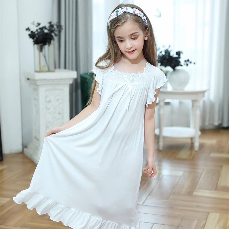 2 to 14 Years Toddlers Girls Nightdress Soft Cotton Butterfly Ruffle Hem Nightgowns Baby Kids Leisure Home Wear Clothing Nighty
