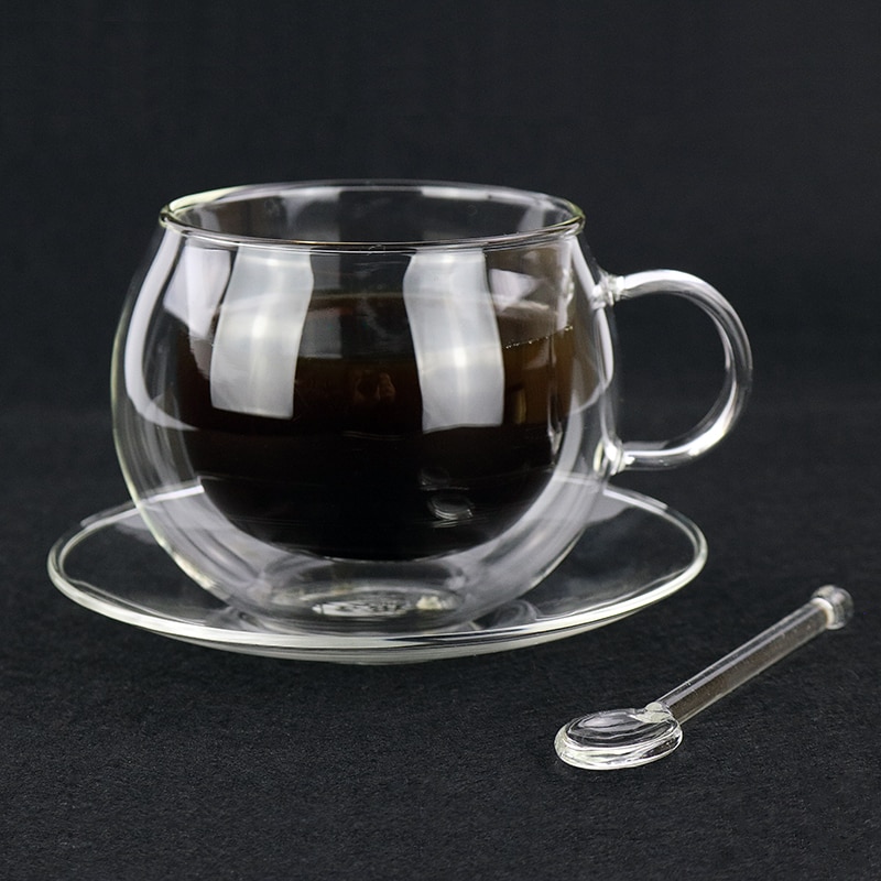 220ml double coffee cups Continental coffee cup set With spoon and saucers cups and