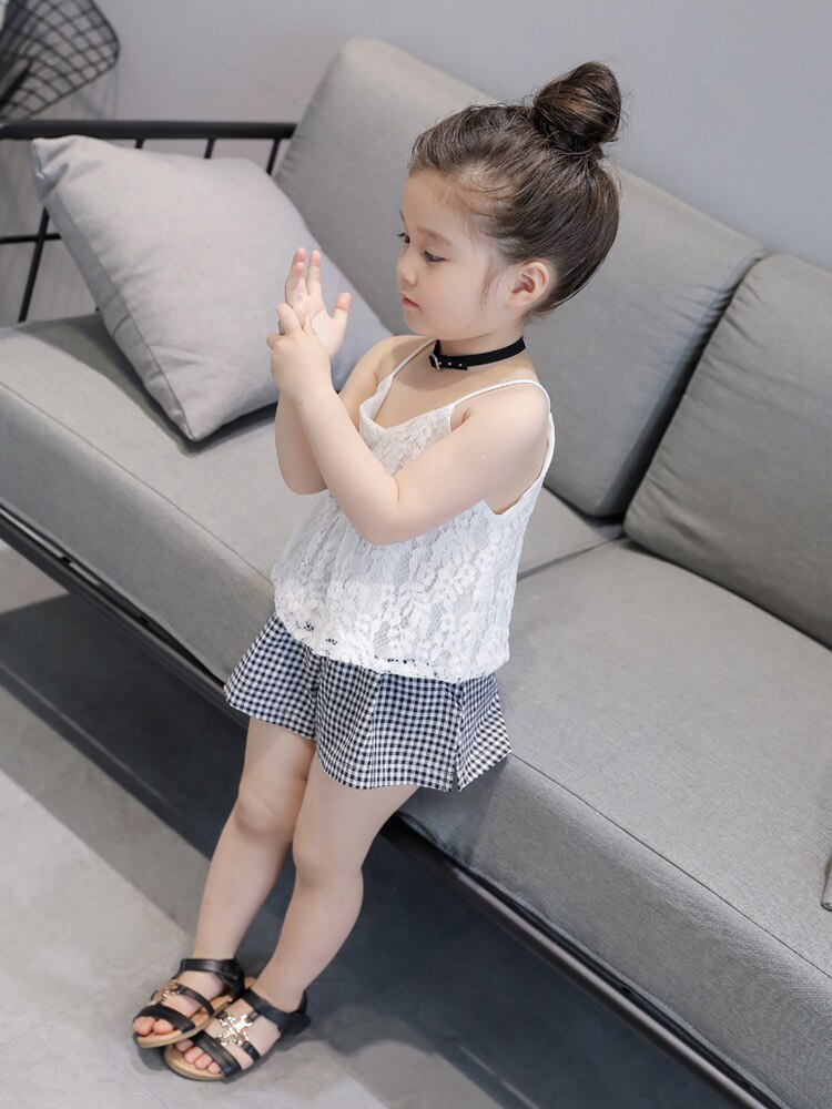 Pantaloncini con bretelle in pizzo abito estivo coreano per ragazze nuove: 6