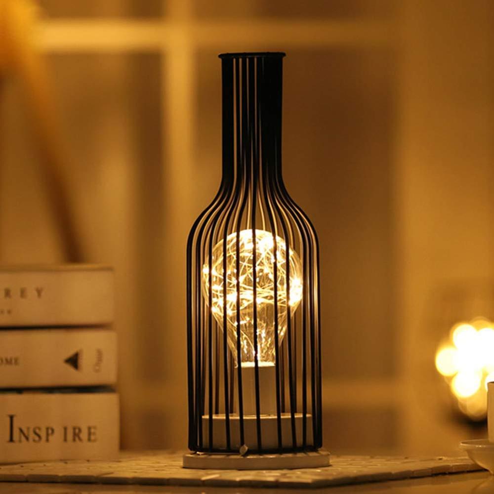 Table Lamp Copper Wire Blub Light Modern Copper Metal Style Glass Bottle Cage Shape Battery Operated for Home Office Caffe Dec: type 2