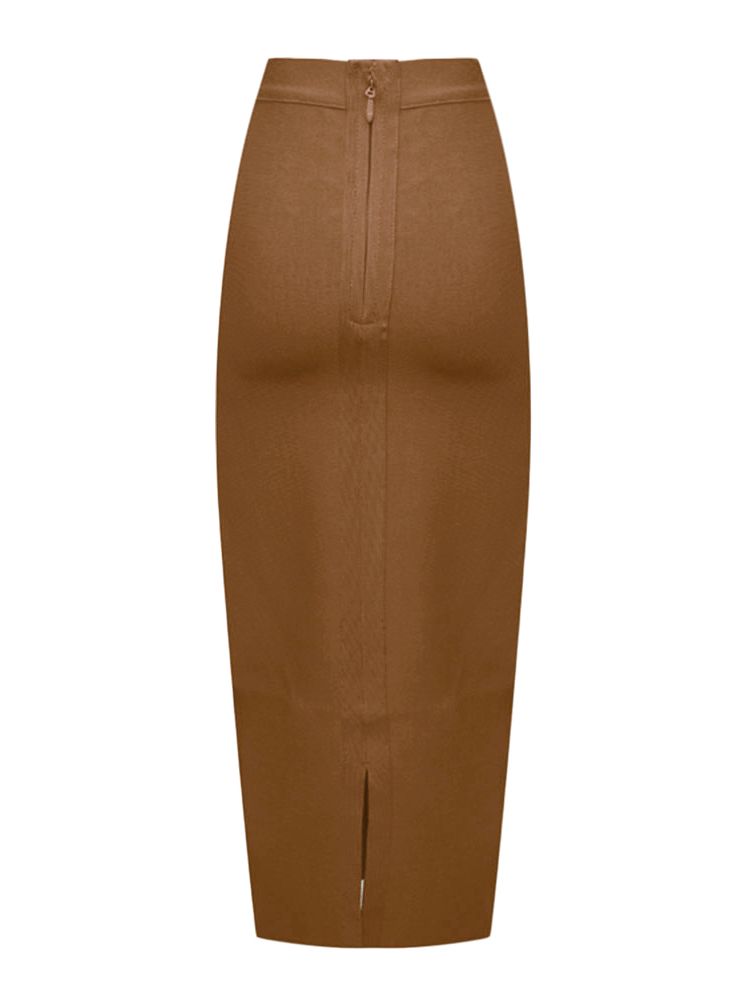 BEAUKEY Sexy Blue Mid Calf HL Bandage Pencil Skirt Long Bodycon Women Stretchable Split Skirt XL Red Women Skirts: Auburn / XL