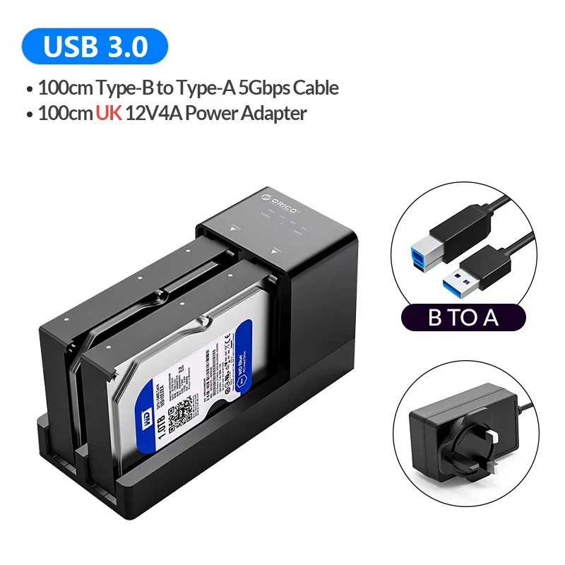ORICO 2 Bay HDD Docking Station SATA To USB 3.0 Hard Drive Docking Station for 2.5/3.5 Inch Hard Drive Case with Offline Clone: SKY BLUE