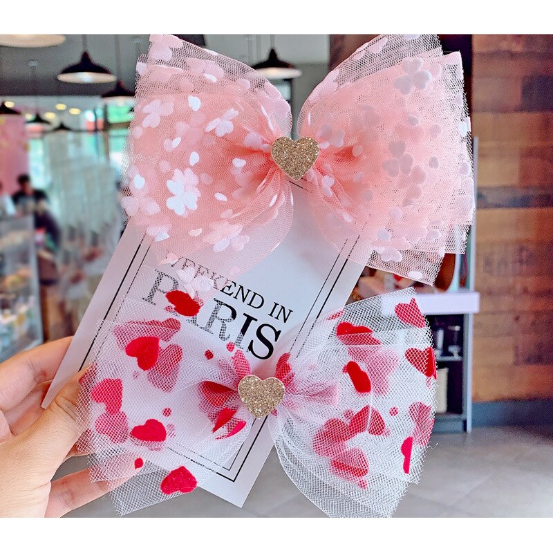 Bébé filles fleurs de cerisier pince à cheveux amour rubans colorés rose point épingles à cheveux pinces à cheveux épingles grand nœud nœud enfants chapeaux Barrettes