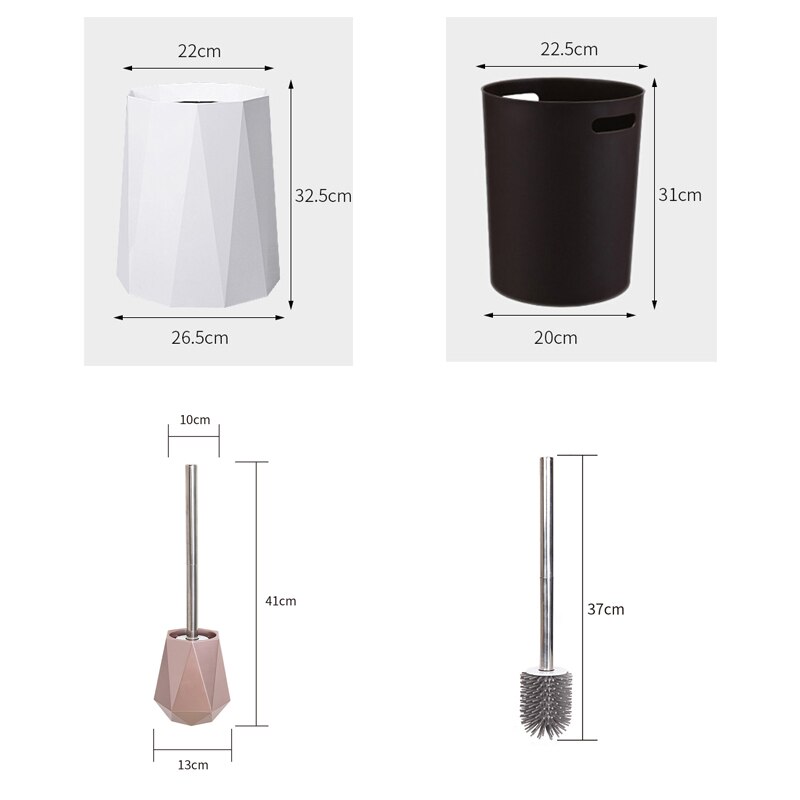 Poubelle de salle de bains en plastique doré, poubelle de luxe nordique murale ou sur pied, brosse de toilette en Silicone