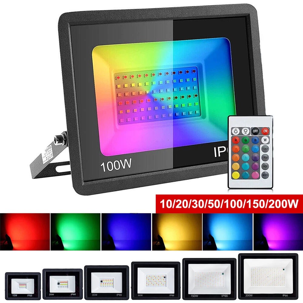 10W/20W/30W/100W LED RGB White Flood Light IP65 Waterproof Motion Sensor Floodlight Outdoor Security Light with Auto On/Off