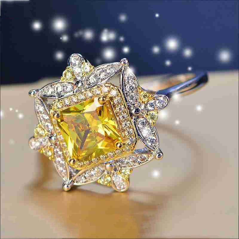 Luxury Flower White Crystal Bridal Wedding Engagement Cocktail Party For Women CZ Ring Jewelry