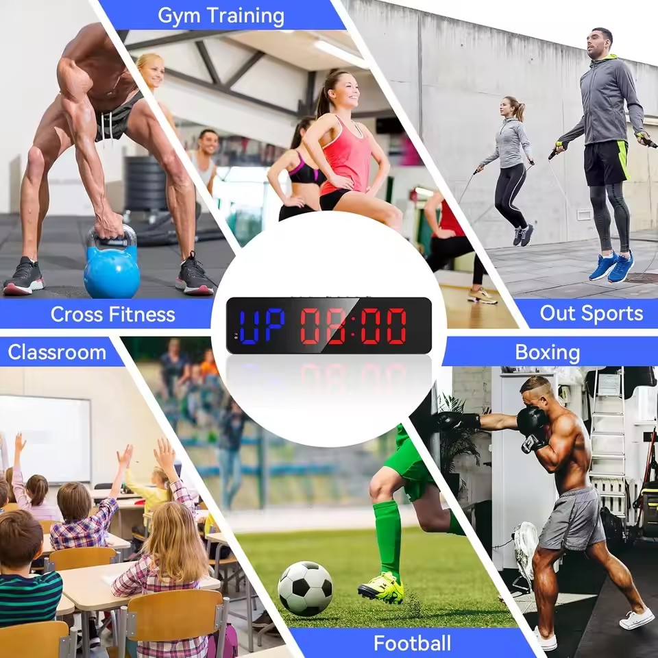 Remote Gym Timer 2 inch Ultra-Clear Interval Time Timers with LED Countdown/Up Wall Clock Battery Power Fitness Timer Stopwatch