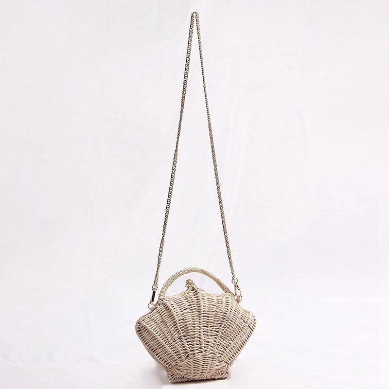 Jhd-schelpvormige ketting kleine koerierstas rotan geweven schouder draagbare strandvakantie stro tas