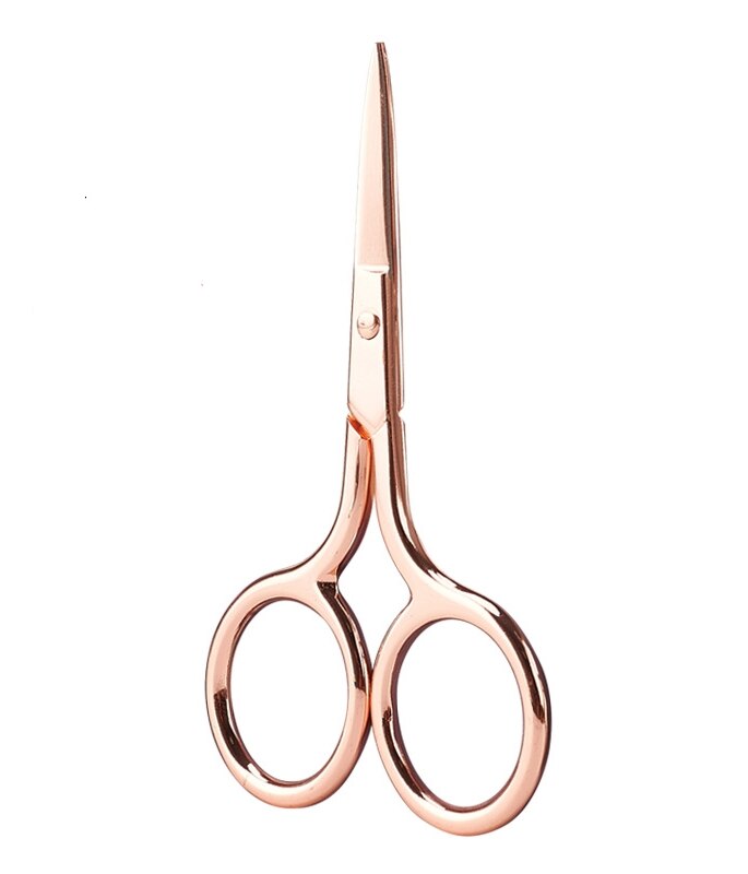 Tijeras de maquillaje negras y medianas, , para cejas, pestañas, pelo de nariz, herramientas de depilación facial de acero inoxidable, cabeza afilada: Oro