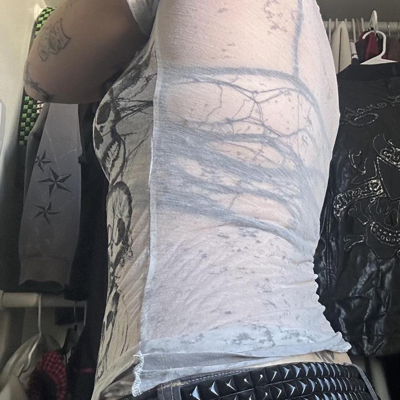 Camisetas cortas con cuello en V y teñido anudado gráfico Y2K E-girl, camiseta gótica Grunge con estampado de calavera, camisetas ajustadas de manga corta Retro Emo de los años 2000