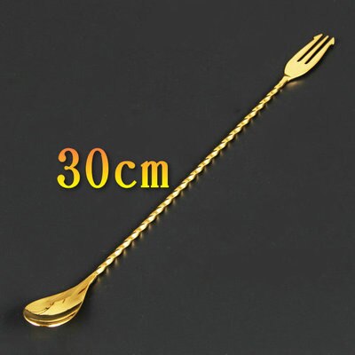 1 PCS Rvs Drietand Bar Lepel Cocktail Menglepel Bar Lepel met Vork Bar Roeren Mengen 30 cm/ 40 cm/50cm-Gold Plating: 30cm