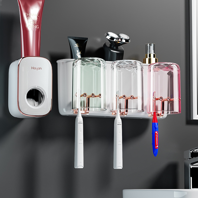 ECOCO – distributeur automatique de dentifrice à pression, accessoires de salle de bains, poinçon gratuit, ensemble de porte-brosse à dents, support de rangement mural: Figure 11