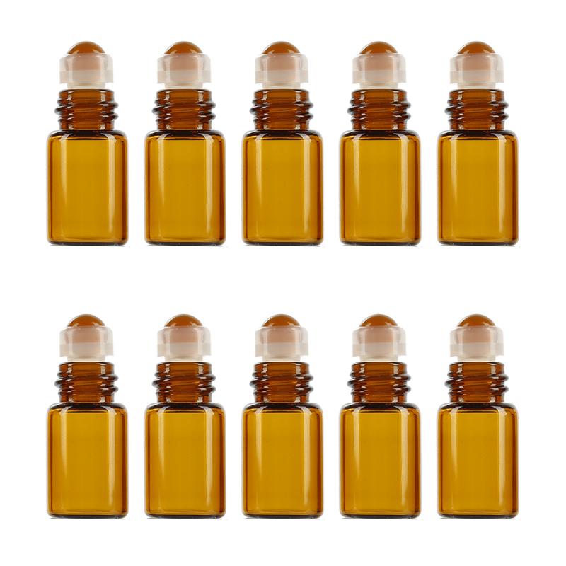 2Ml Draagbare Mini Navulbare Etherische Olie Fles Lege Cosmetische Roller Flessen Met Glazen Roller Ballen Fles Voor Reizen 10 stuks: Brown