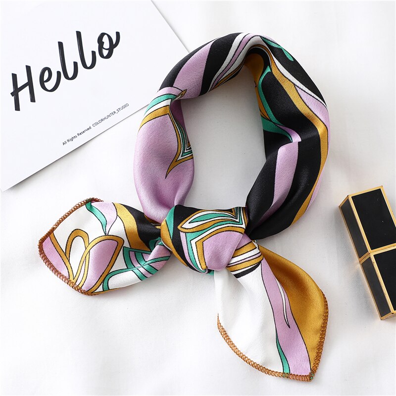 Women Small Satin Silk Scarf Square Print Wrap Foulard Femme Handkerchief Bandana Neck Hair Skinny Tie Scarves Shawls XC: FX-115