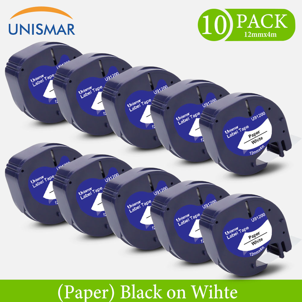 Unismar 10Pack 12mm 91200 compatibile per Dymo Paper LT 91200 nastro per etichette per stampante per etichette Dymo Letra nero su bianco etichettatrice