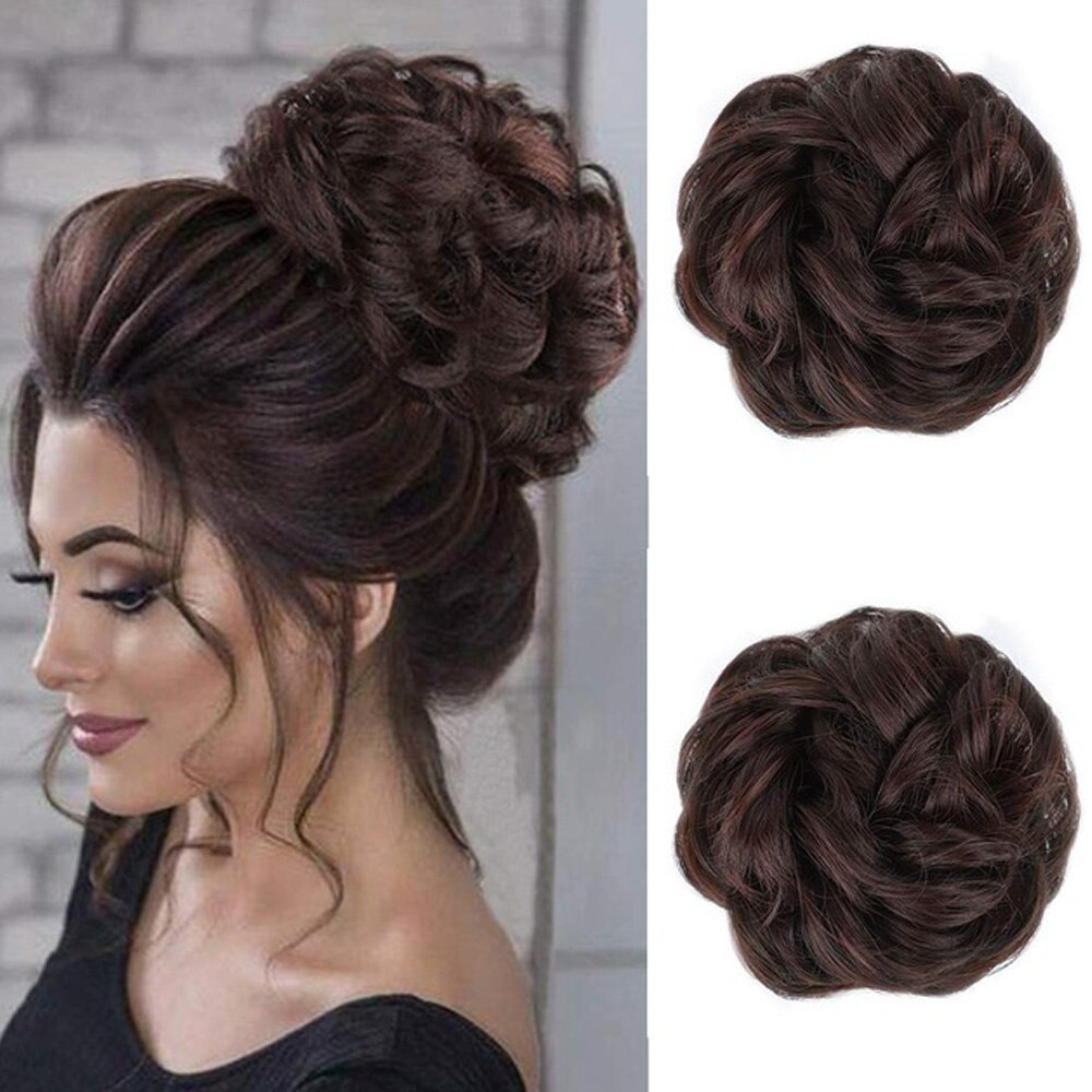 Girls Hair Buns Synthetic Curly Chignon Wrap On Messy Bun Ponytails With Rubber Band Hair Extensions For Women