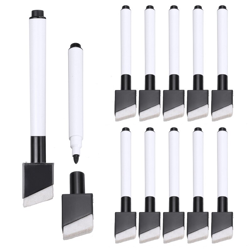 12 Stuks Magnetische Zwarte Kleur Whiteboard Marker Pennen Uitwisbare Droog Vegen Markers Student Kinderen Tekening Pen