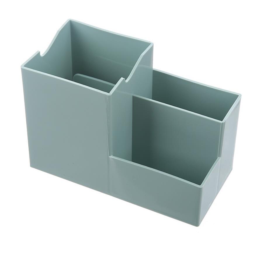Multifunktionel skrivebordspenneboksholder i plast 3 rum opbevaringsboksholder til kontorboks til stationært tilbehør: Grøn