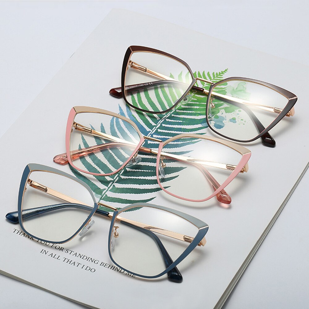 Peekaboo metal brillestel til kvinder katteøje tilbehør klar linse guld pink kvindelig brille stel recept