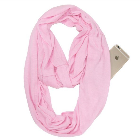 Dames infinity sjaal met opbergvak met rits - effen kleur: Roze
