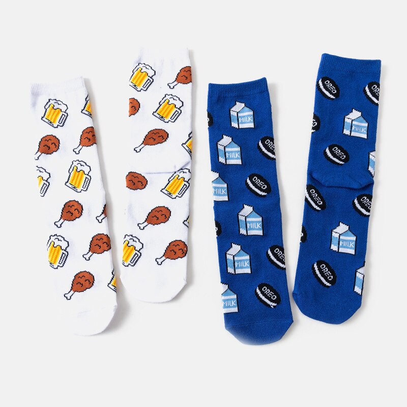 Damskie awokado cytryna jajko Cookie pączki zadowolony z japonii Harajuku deskorolka skarpetki owoce w stylu kreskówki długie skarpetki słodkie śmieszne banan