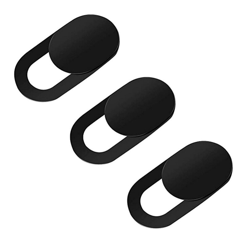 Cache-webcam magnétique coulissant en plastique pour iphone, ordinateur portable, ipad, tablette, appareil photo, téléphone portable, autocollant de confidentialité: 3 pièces noires