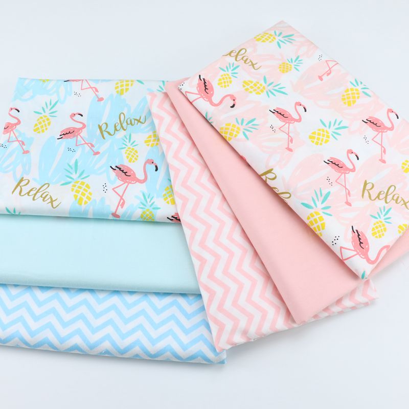 Tissu en coton frais 160CM * 50CM | Tissu à chevron, motif de dessin animé rose bleu, flamand rose ananas, tissu à coudre, bricolage, literie de lit, coussin de berceau