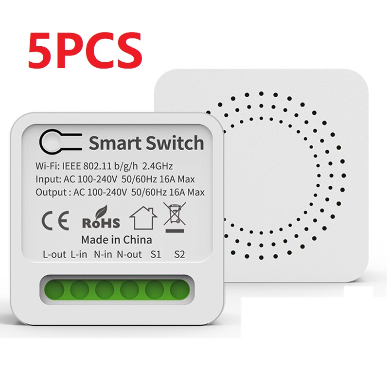 Wifi Mini Smart Switch 16A DIY Light Switch 2 Way Wireless Control Smart Home with Tuya Smart Life Alexa Alice Google Home: Pakiet 4
