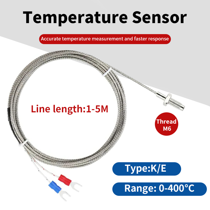 Rosca termopar M6 tornillo tipo K 1/2/3/4/5M sensor de sonda sensor de temperatura 0-400 ° Controlador de temperatura C