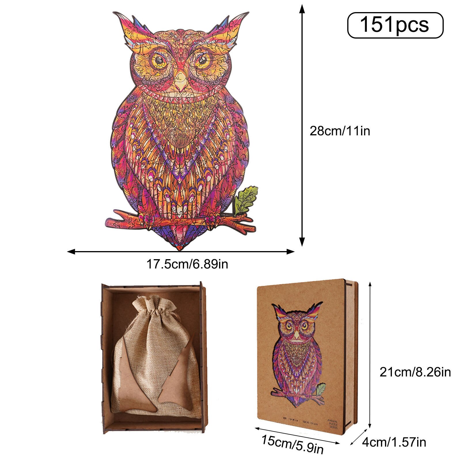 Unique Wooden Jigsaw Puzzles Mysterious Owl Puzzle For Adults Kids Educational Puzzle Fabulous Interactive Games Toy: F with box