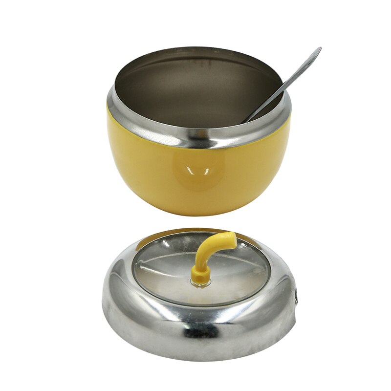 Recipiente de acero inoxidable para azúcar de manzana, tarro para condimentos, recipiente para especias, recipiente aceitera con tapa y cuchara